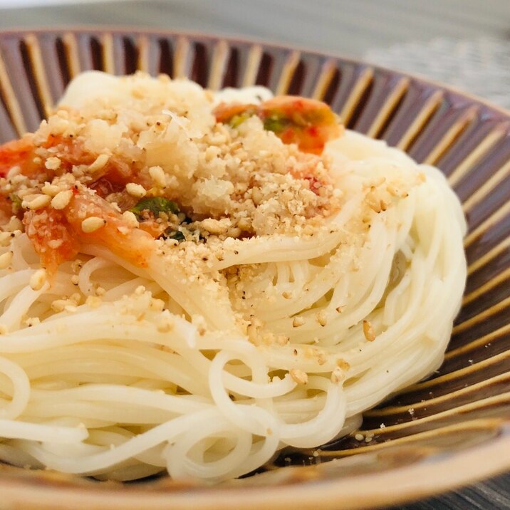 秋は素麺を副菜に☆ピリっと新生姜キムチごまダレ